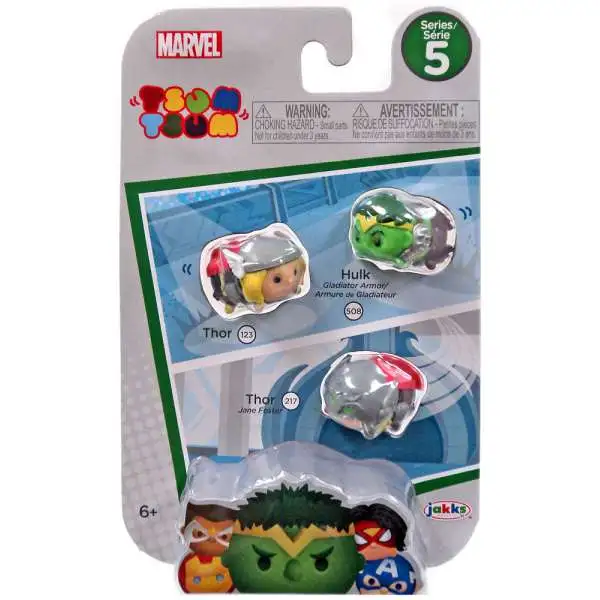 Marvel Tsum Tsum Series 5 Thor, Gladiator Hulk & Thor (Jane Foster) 1-Inch Minifigure 3-Pack #123, 508 & 217