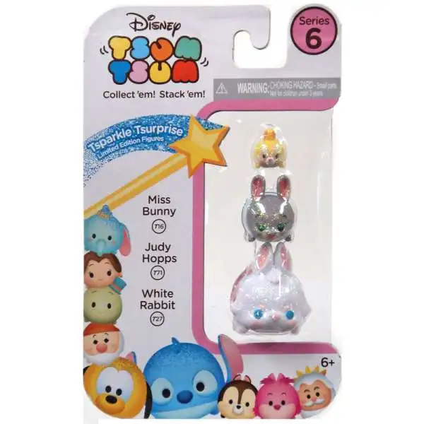 Disney Tsum Tsum Series 6 Tsparkle Tsurprise Miss Bunny, Judy Hopps & White Rabbit 1-Inch Minifigure 3-Pack T16, T71 & T27