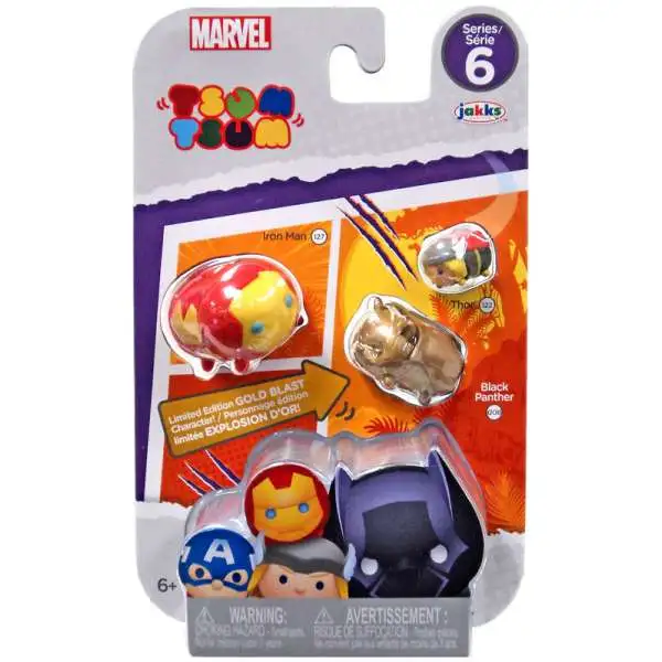 Marvel Tsum Tsum Series 6 Iron Man, Black Panther & Thor 1-Inch Minifigure 3-Pack #127, G08 & 122