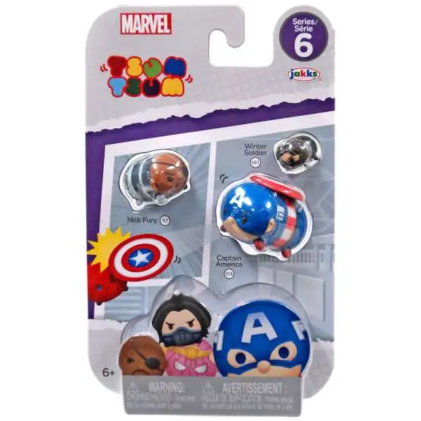 Marvel Tsum Tsum Series 6 Nick Fury, Captain America & Winter Soldier 1-Inch Minifigure 3-Pack #117, 103 & 107
