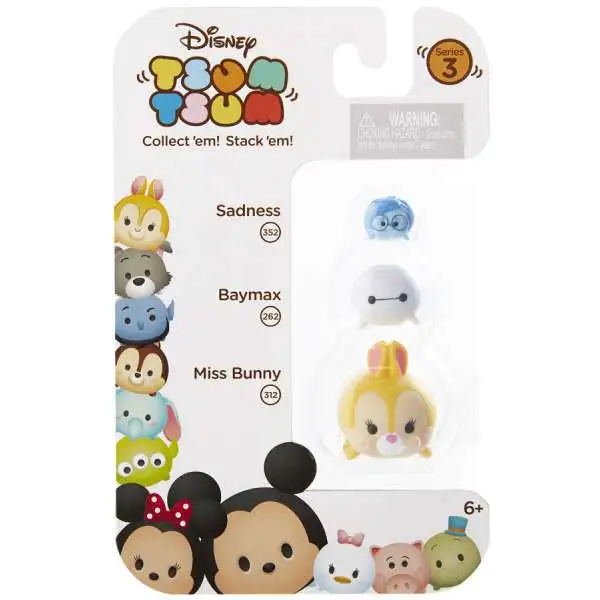 Disney Tsum Tsum Series 3 Sadness, Baymax & Miss Bunny Minifigure 3-Pack #352, 259 & 312