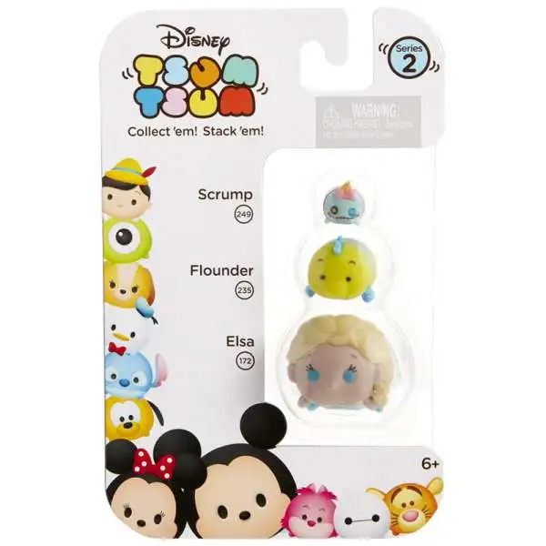 Disney Tsum Tsum Series 2 Scrump, Flounder & Elsa Minifigure 3-Pack #249, 235 & 172