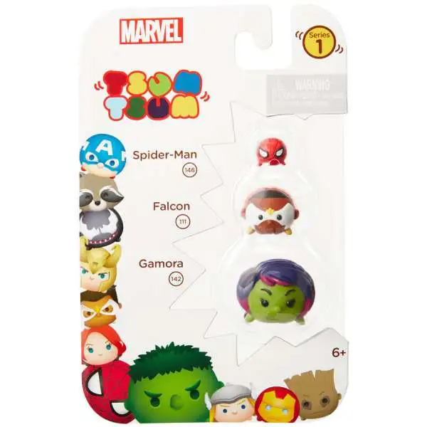 Marvel Tsum Tsum Spider-Man, Falcon & Gamora 1-Inch Minifigure 3-Pack #146, 111 & 142