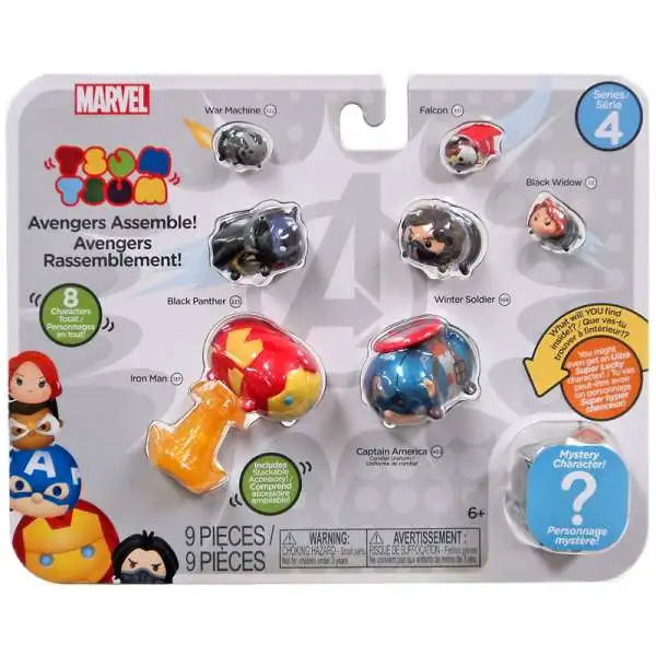 Marvel Tsum Tsum Series 4 War Machine, Falcon, Black Panther, Winter Soldier, Black Widow, Iron Man & Captain America 1-Inch Minifigure 8-Pack [Avengers Assemble!]