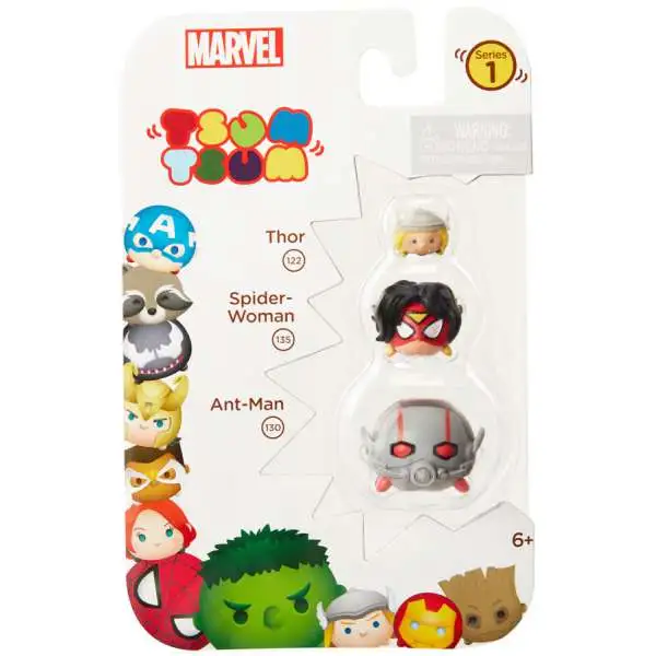 Marvel Tsum Tsum Thor, Spider-Woman & Ant-Man 1-Inch Minifigure 3-Pack #122, 135 & 130