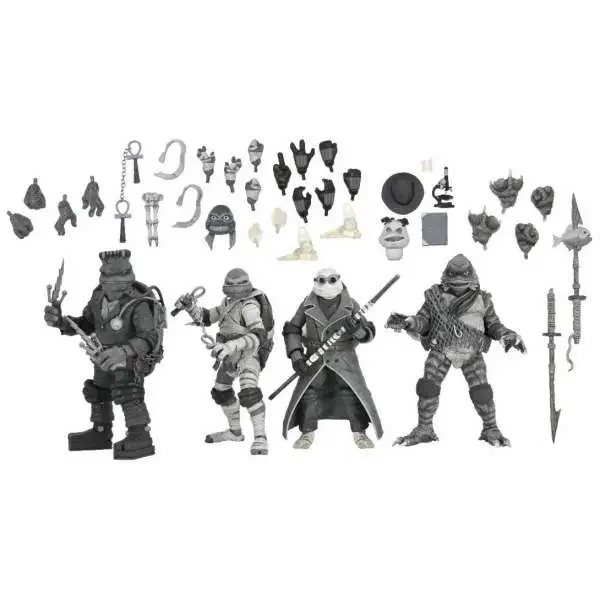 NECA Teenage Mutant Ninja Turtles Universal Monsters Mutant Monster Mash Leonardo, Raphael, Michelangelo & Donatello Action Figure 4-Pack [Black & White]