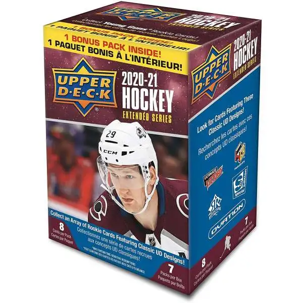 NHL Upper Deck 2020-21 Extended Series Hockey Trading Card BLASTER Box [7 Packs + 1 Bonus Pack]