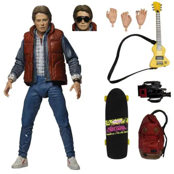 NECA Back to the Future Marty McFly Action Figure [Ultimate Version, Backpack, Skateboard & Guit]
