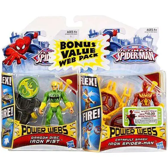 Marvel Ultimate Spider-Man Power Webs Catapult Smash Iron Spider-Man & Dragon Disc Iron Fist Exclusive Action Figure 2-Pack