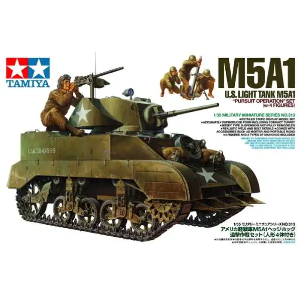 Tamiya USA Military Miniature US Light Tank M5A1 Model Kit [Pursuit Operation W/4 Figures] (Pre-Order ships September)