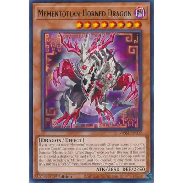 YuGiOh Trading Card Game Valiant Smashers Rare Mementotlan-Horned Dragon VASM-EN002