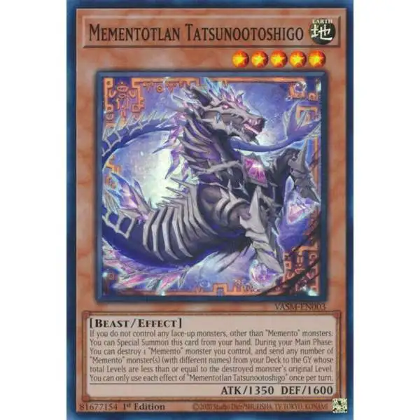 YuGiOh Trading Card Game Valiant Smashers Super Rare Mementotlan Tatsunootoshigo VASM-EN003