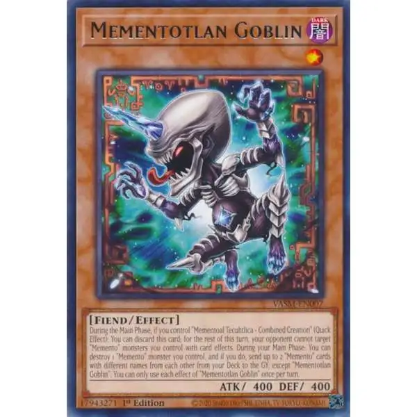 YuGiOh Trading Card Game Valiant Smashers Rare Mementotlan Goblin VASM-EN007