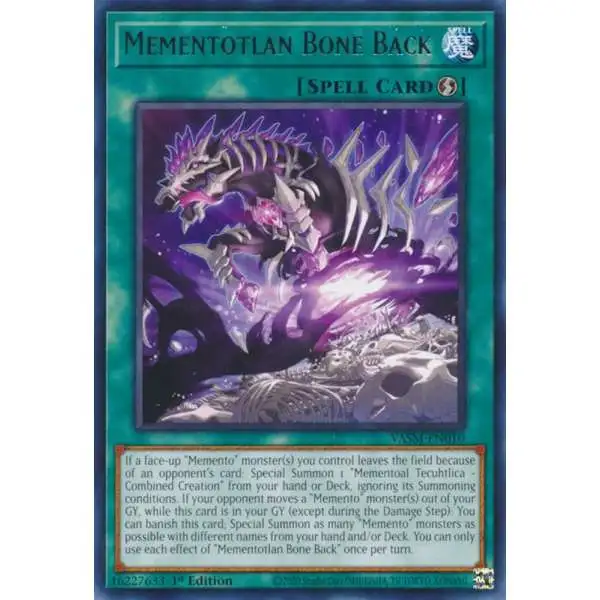 YuGiOh Trading Card Game Valiant Smashers Rare Mementotlan Bone Back VASM-EN010