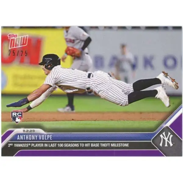 MLB New York Yankees 2023 Topps Now Baseball 25/25 Purple Anthony Volpe Exclusive #223 [Rookie, 2nd Yankee In Last 100 Seasons to hit base theft milestone]
