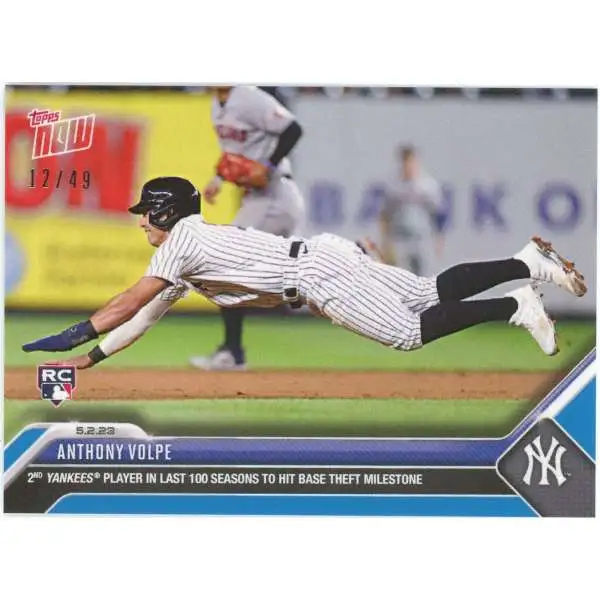 MLB New York Yankees 2023 NOW Baseball 12/49 Blue Anthony Volpe Exclusive #223 [Rookie, 2nd Yankee In Last 100 Seasons to hit base theft milestone]