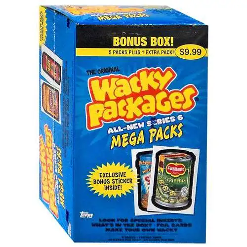 Wacky Packages Topps All-New Series 6 Trading Card Sticker MEGA PACKS BONUS Box [6 Packs]