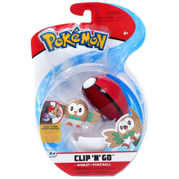 Pokemon Clip 'N' Go Rowlet & Poke Ball Figure Set
