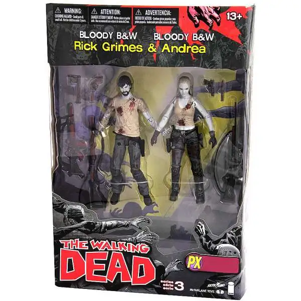 McFarlane Toys The Walking Dead Comic Series 3 Rick Grimes & Andrea Exclusive Action Figure 2-Pack [Bloody Black & White, Damaged Package]