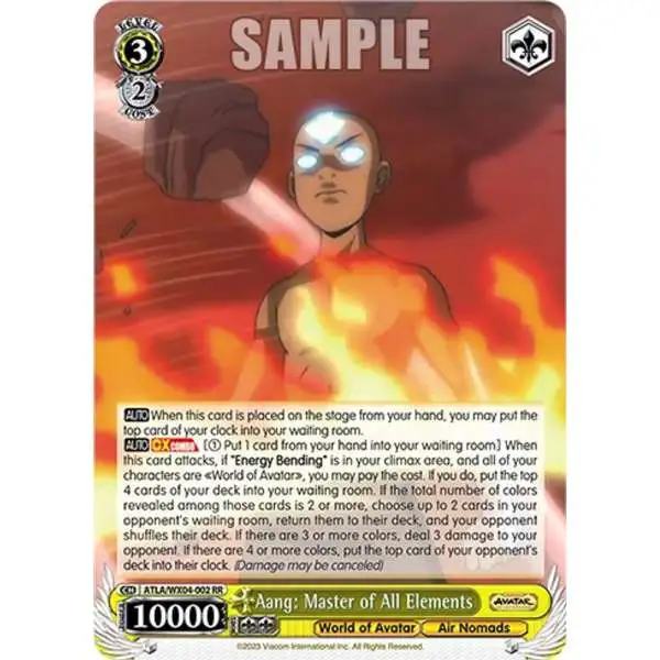 Weiss Schwarz Trading Card Game Avatar: The Last Airbender Double Rare RR Aang: Master of All Elements ATLA/WX04-002