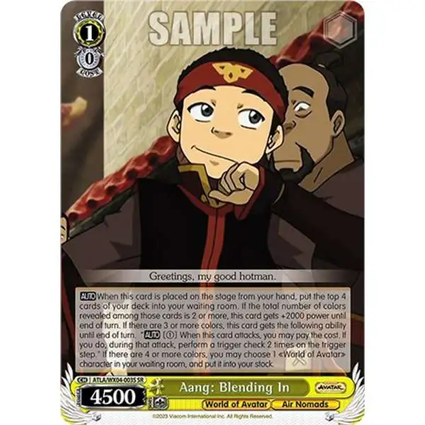 Weiss Schwarz Trading Card Game Avatar: The Last Airbender Super Rare Aang: Blending In ATLA/WX04-003S