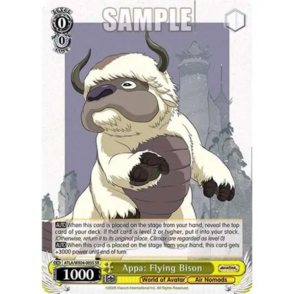 Weiss Schwarz Trading Card Game Avatar: The Last Airbender Super Rare Appa: Flying Bison ATLA/WX04-005S