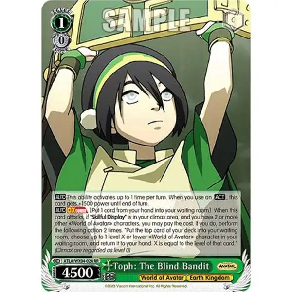 Weiss Schwarz Trading Card Game Avatar: The Last Airbender Double Rare RR Toph: The Blind Bandit ATLA/WX04-024