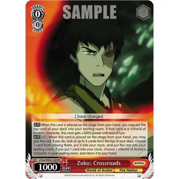 Weiss Schwarz Trading Card Game Avatar: The Last Airbender Double Rare RR Zuko: Crossroads ATLA/WX04-048