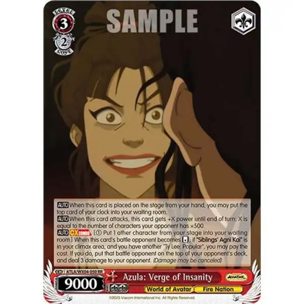 Weiss Schwarz Trading Card Game Avatar: The Last Airbender Double Rare RR Azula: Verge of Insanity ATLA/WX04-050