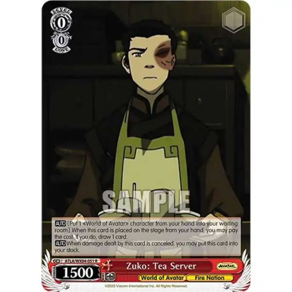 Weiss Schwarz Trading Card Game Avatar: The Last Airbender Rare Zuko: Tea Server ATLA/WX04-051
