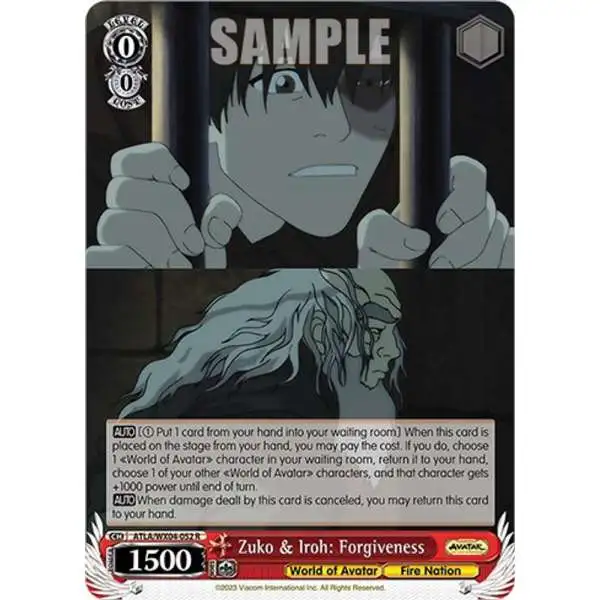 Weiss Schwarz Trading Card Game Avatar: The Last Airbender Rare Zuko & Iroh: Forgiveness ATLA/WX04-052
