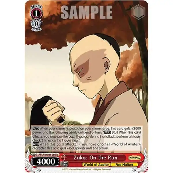 Weiss Schwarz Trading Card Game Avatar: The Last Airbender Rare Zuko: On the Run ATLA/WX04-056