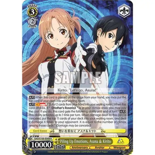 Weiss Schwarz Trading Card Game Sword Art Online Animation 10th Anniversary Rare Piling Up Emotions, Asuna & Kirito SAO/S100-E008