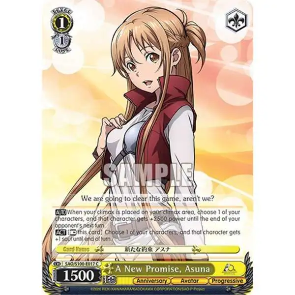 Weiss Schwarz Trading Card Game Sword Art Online Animation 10th Anniversary Common A New Promise, Asuna SAO/S100-E017