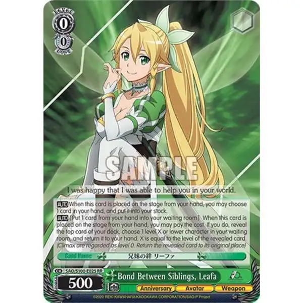Weiss Schwarz Trading Card Game Sword Art Online Double Rare RR Bond Between Siblings, Leafa SAO/S100-E025 [10th Anniversary]
