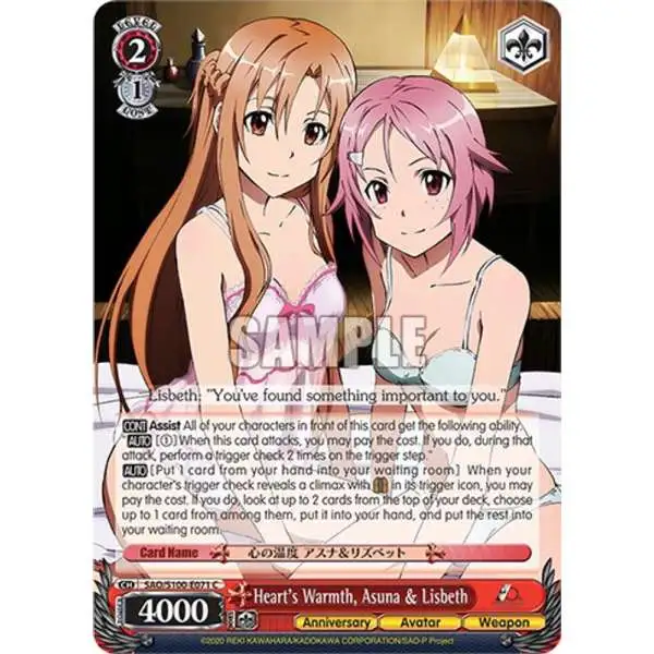 Weiss Schwarz Trading Card Game Sword Art Online Animation 10th Anniversary Common Heart's Warmth, Asuna & Lisbeth SAO/S100-E071