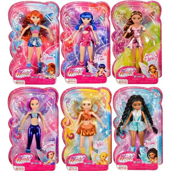 Winx Club Bloom, Musa, Techna, Stella, Flora & Aisha 11.5-Inch Set of 6 Fairy Dolls [Glitter Outfits & Removable Wings!]