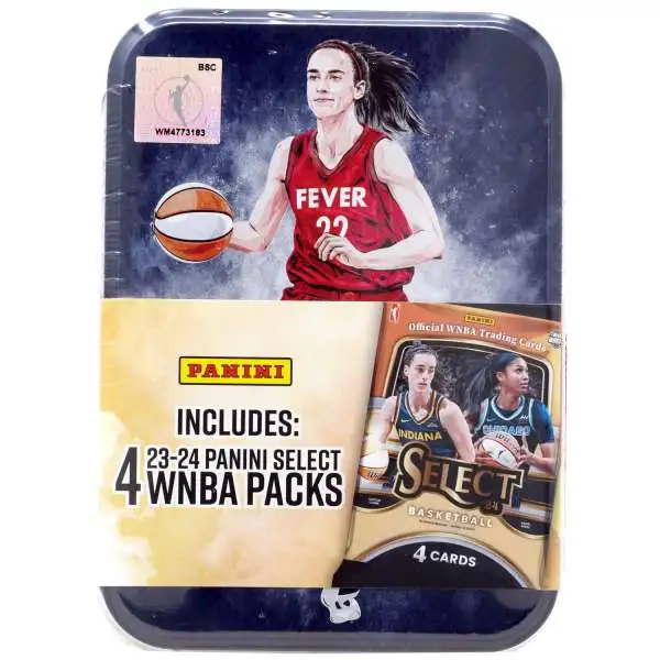 WNBA Indiana Fever Panini Select Caitlin Clark Trading Card COLLECTOR Tin [4 Packs, Red Jersey, Blue Tin]