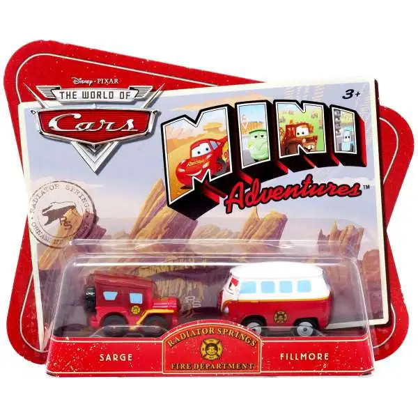 Disney / Pixar Cars The World of Cars Mini Adventures Radiator Springs Fire Department Plastic Car 2-Pack [Sarge & Fillmore]