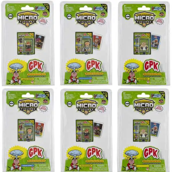 World's Smallest Garbage Pail Kids GPK Series 2 Brainy Janie, Jenny Genius, Damaged Don, Unstitched Mitch, Graffiti Petey & New Wave Dave Set of 6 Micro Figures