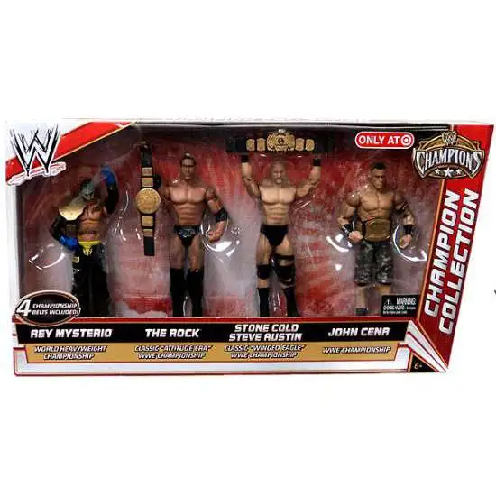 WWE Wrestling Champions Collection John Cena, Rey Mysterio, Steve Austin & The Rock Exclusive Action Figure 4-Pack [Set #3, Damaged Package]