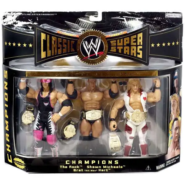 WWE Wrestling Classic Superstars Series 2 Champions Exclusive Action Figure 3-Pack [Shawn Michaels, The Rock, & Bret Hart]