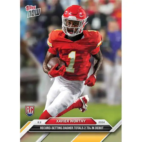 NFL Kansas City Chiefs 2024 NOW Football Xavier Worthy #1 [Rookie, Record Setting Dasher Totals 2 TD's in Debut]