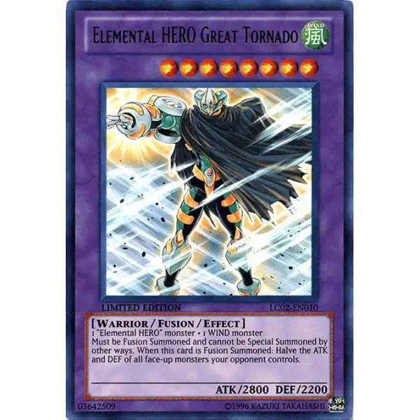 YuGiOh GX Trading Card Game Legendary Collection 2 Ultra Rare Elemental HERO Great Tornado LC02-EN010