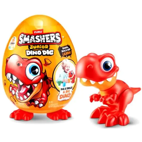 Smashers Junior Dino Dig RED Dinosaur LARGE Mystery Egg [18 Surprises!]